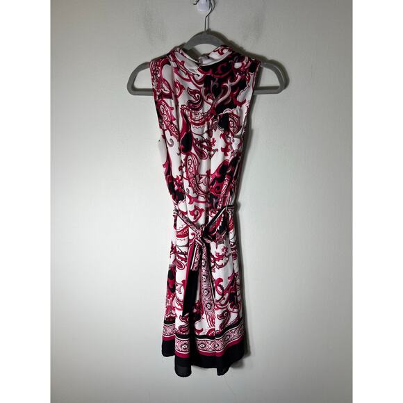 Joseph Ribkoff Red Black Sleeveless V-Neck Knee Length Dress Sz 10 - Picture 2 of 3